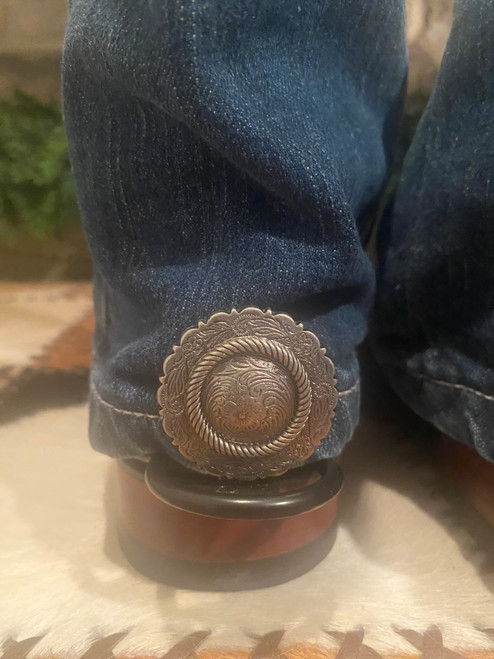 1 pair Hem Hikers with 1.5 inch Rodeo Drive Antique Silver Round Conchos