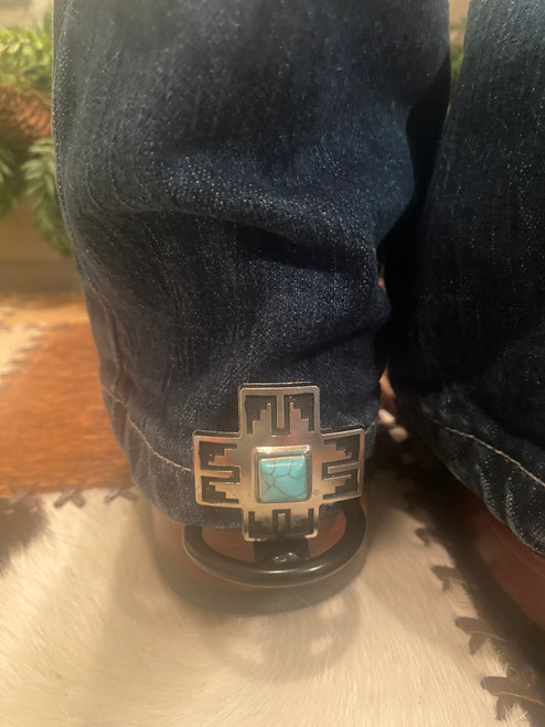  1 pair Hem Hikers with 1.5 inch Rodeo Drive Southwest Antique Silver and Turquoise Conchos