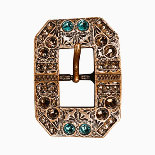 Copper Teal, Champagne, and Topaz Crystal Square Cart Buckle