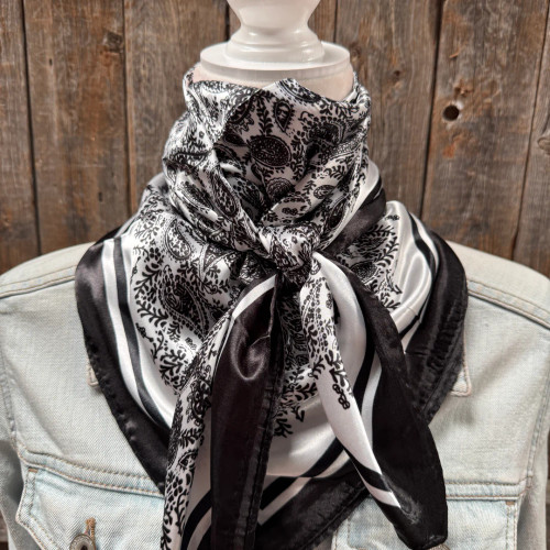 35X35" Black and White Paisley Wild Rag / Scarf 