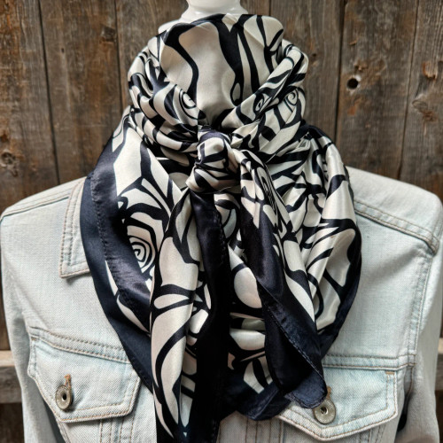 35X35" Black and White Rose Wild Rag / Scarf 
