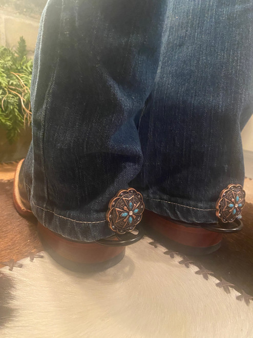 1 pair Hem Hikers with Copper Turquoise & Clear Crystal Western 1.5" Western Conchos 