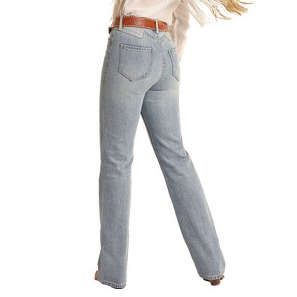 Rock & Roll Cowgirl Women's Light Wash High Rise Back Yoke Detail Bootcut Jeans Rock & Roll Cowgirl Women's Light Wash High Rise Back Yoke Detail Bootcut Jeans