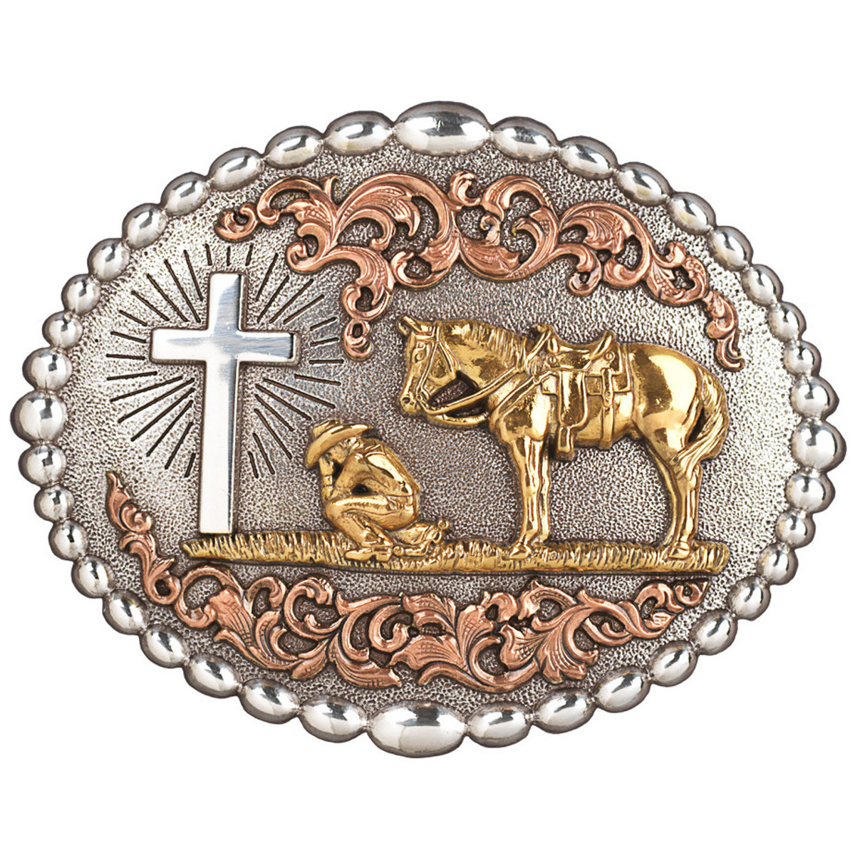 Nocona Oval Praying Cowboy and Horse Motif Belt Buckle Nocona Oval Praying Cowboy and Horse Motif Belt Buckle
