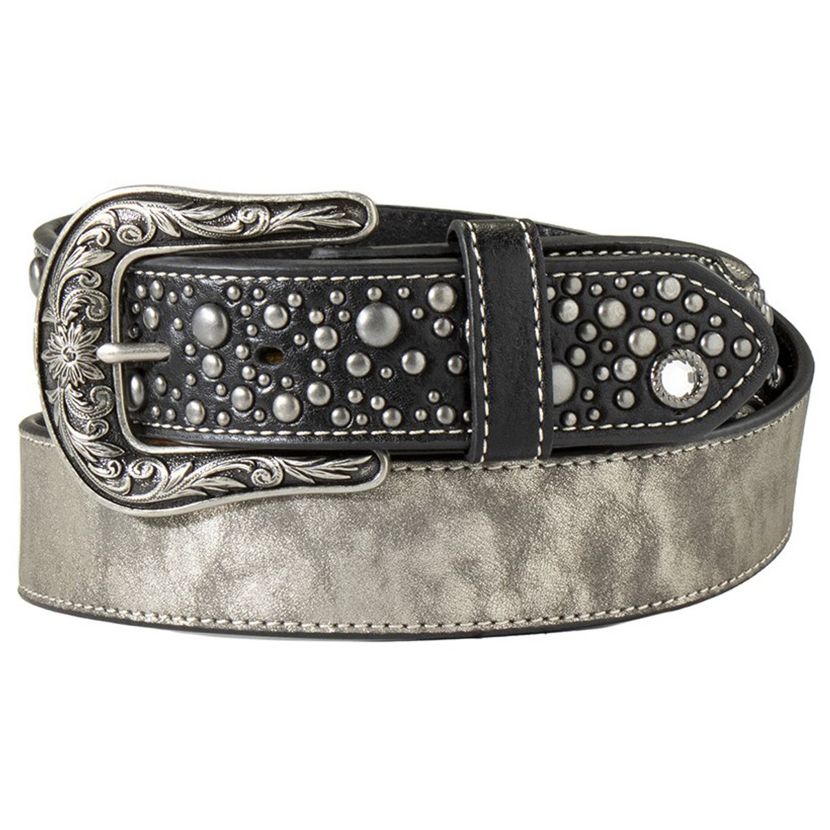 Angel Ranch Women's Grey Shimmer Leather Western Belt