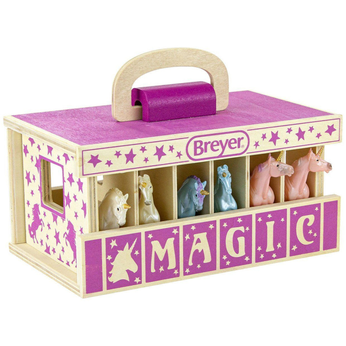 Breyer Unicorn Magic Wooden Carry Stable With 6 Unicorns Breyer Unicorn Magic Wooden Carry Stable With 6 Unicorns