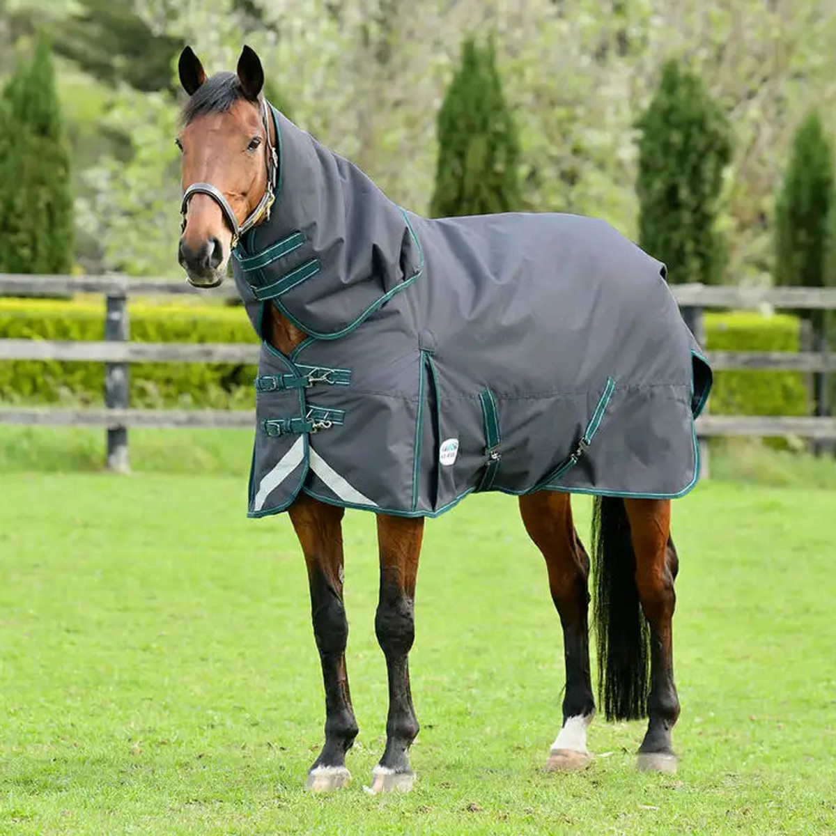 WeatherBeeta ComFiTec Plus Dynamic II Detach-A-Neck Medium Turnout Blanket - Grey/Dark Green/White