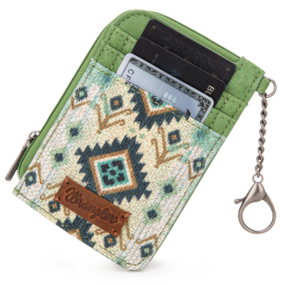 Wrangler Southwestern Art Print Mini Zip Card Case - Green Wrangler Southwestern Art Print Mini Zip Card Case - Green