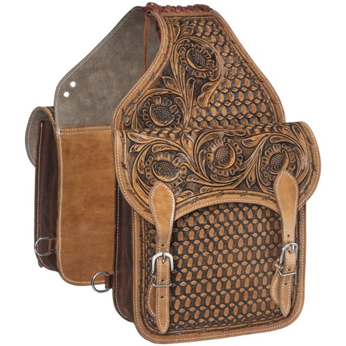 Tough-1 Floral and Barbwire Tooled Saddle Bag Tough-1 Floral and Barbwire Tooled Saddle Bag
