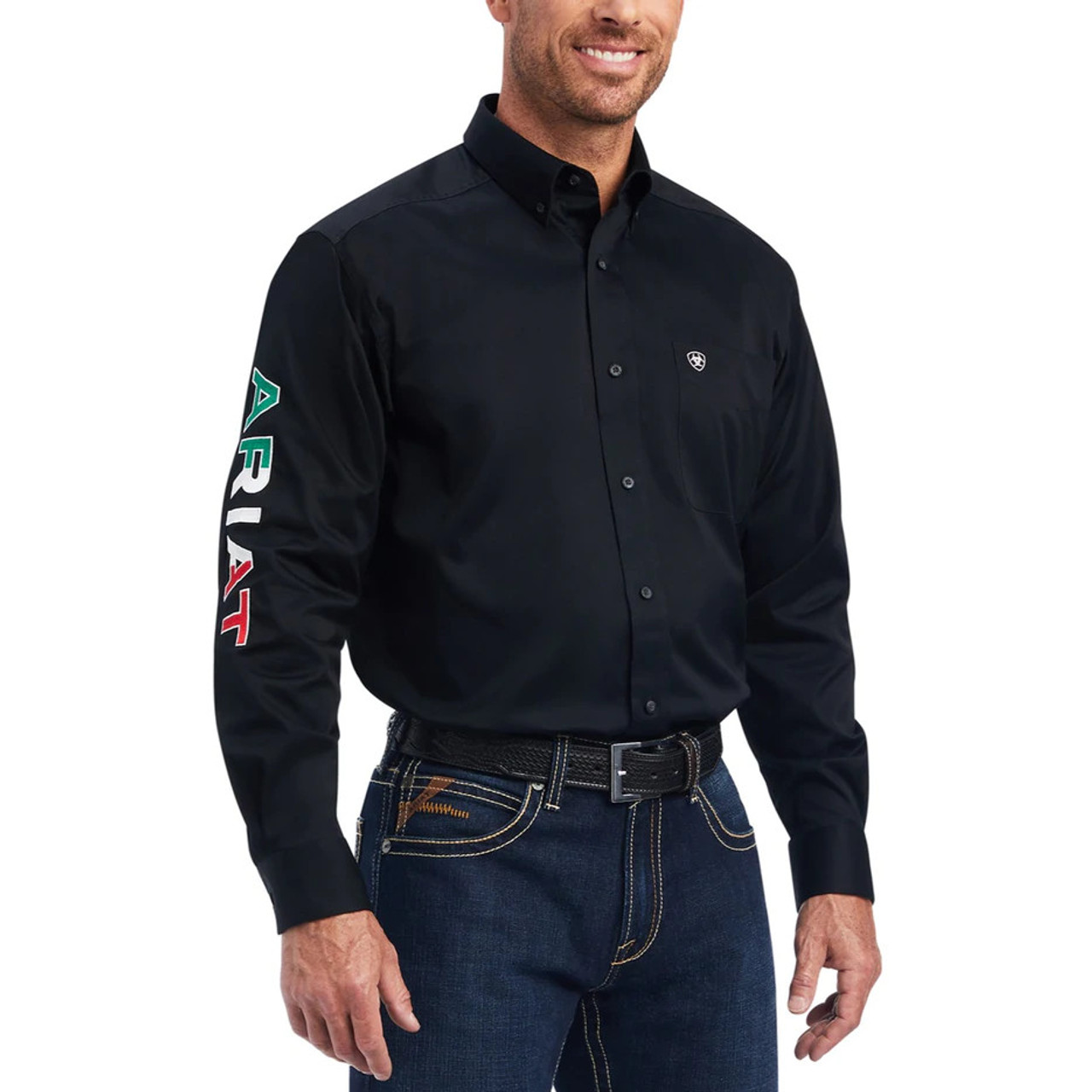 Ariat Men's Black Mexico Team Logo Twill Fitted Long Sleeve Western Shirt