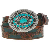 HOOey Women's Sioux Brown/Turquoise Genuine Leather Western Belt