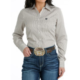 Cinch Women's White/Burgundy/Pink Striped Tencel Long Sleeve Western Shirt