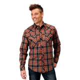 Roper Men's Brown Plaid Garment Washed Long Sleeve Snap Western Shirt