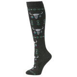 Boot Doctor Women's Grey Diamond Bull Skull Over The Calf Socks