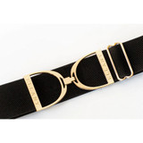 Ellany Women's Black - 2" Gold Stirrup Elastic Belt
