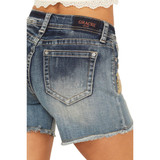 Grace In L.A. Women's Light Wash Mid Rise Floral Embroidered Cut Off Stretch Denim Shorts