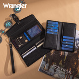 Wrangler Western Cow-Print Tri-fold RFID Wallet/Wristlet w/ Detachable Credit Card Holder