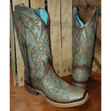 Corral Women's Turquoise & Brown Overlay Studded Cowgirl Boots