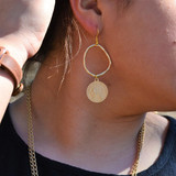 Women's Matte Gold Hoop Earrings w/ Coin Dangle