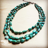 Women's Triple Strand Natural Turquoise & Wood Collar Necklace