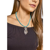 Women's Turquoise Necklace w/ Burnished Silver Arrowhead & Feather Charm