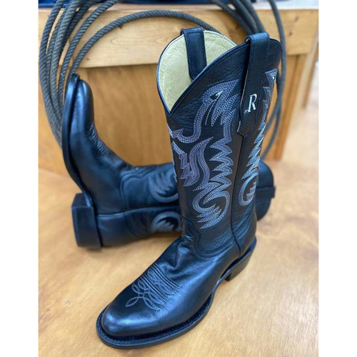 R. Watson Men's Black Sinatra Cowhide R Toe Cowboy Boots