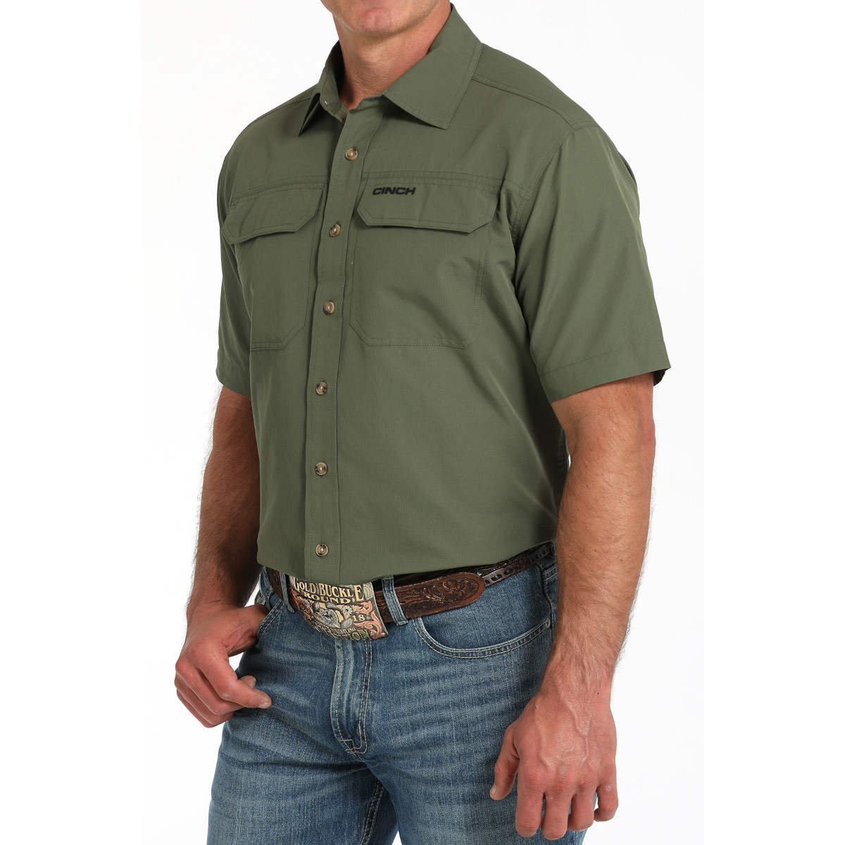 Camisa occidental de manga corta Cinch ArenaFlex para hombre - oliva - Imagen 4 de 5