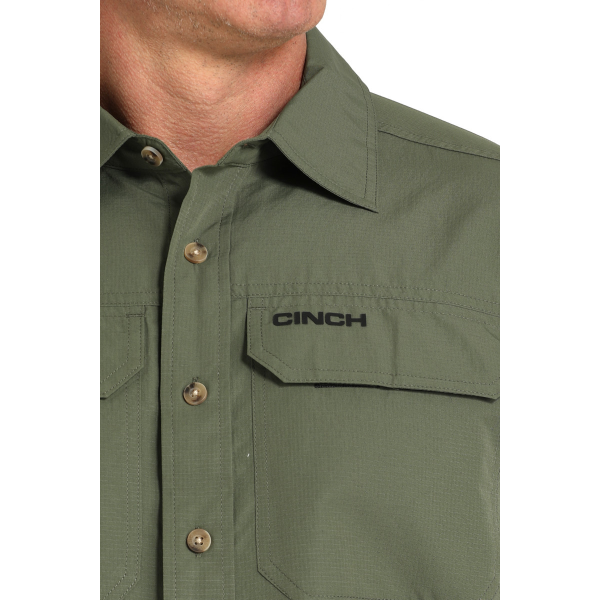 Camisa occidental de manga corta Cinch ArenaFlex para hombre - oliva - Imagen 3 de 5