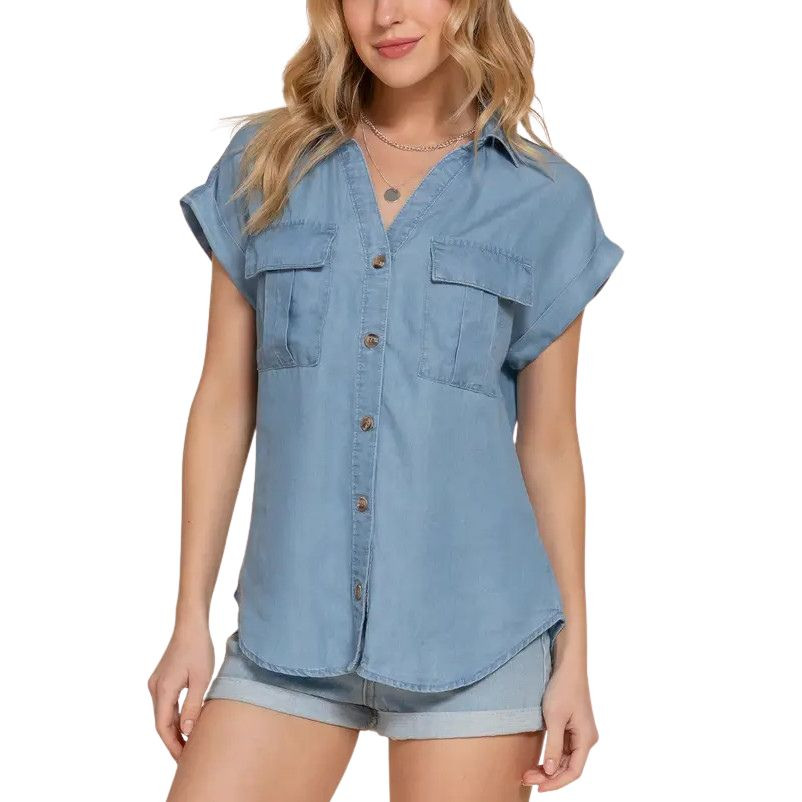 Top Tencel Active Basic para mujer Dolman manga corta con botones - Imagen 2 de 3