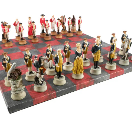 Revolutionary War Chess Set - Faux Marble Leatherette Board