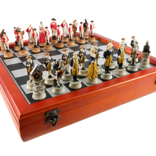 Revolutionary War Chess Set - Cherry Wooden Chest Board
