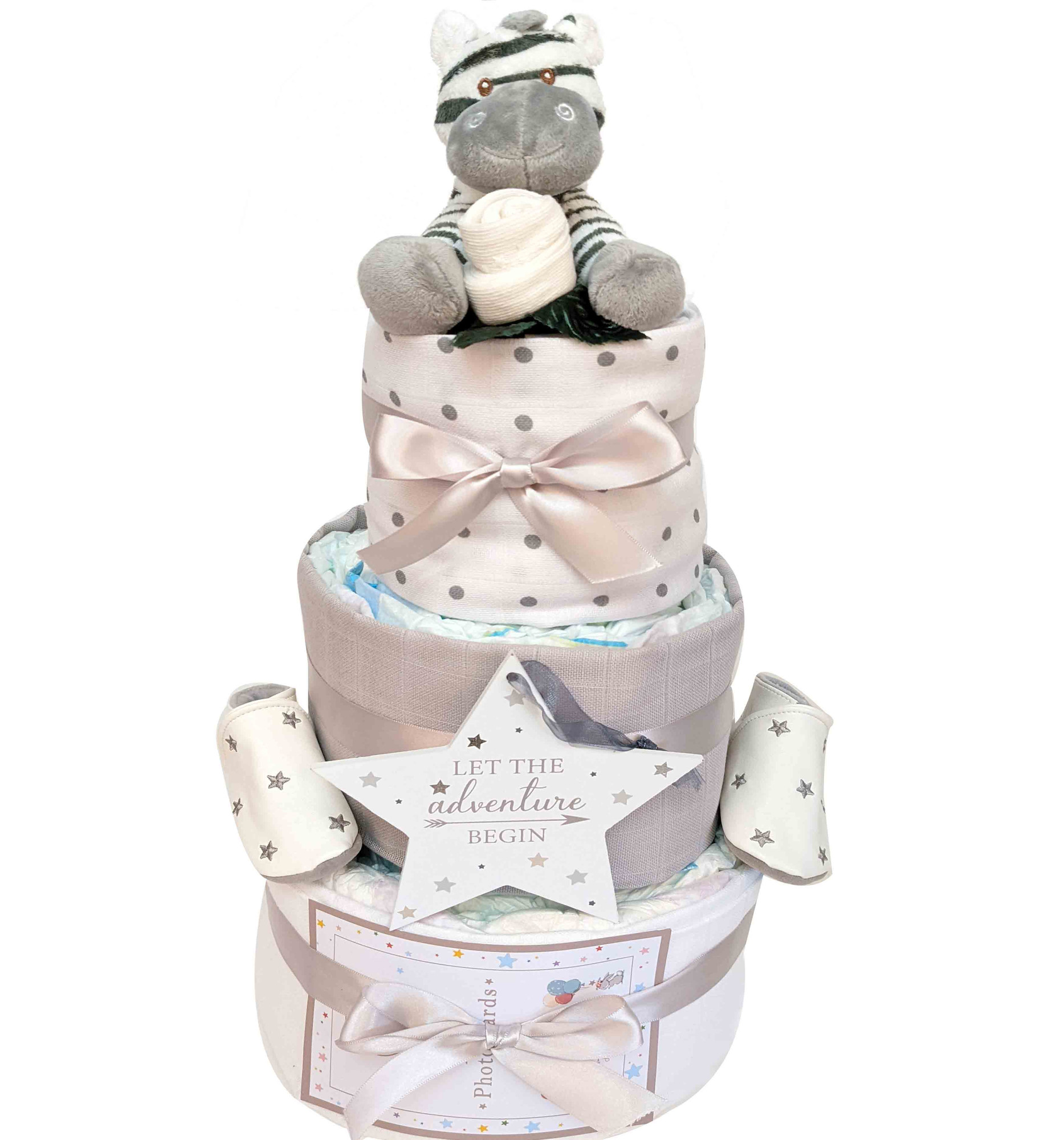 Two tier giraffe nappy cake baby boy.