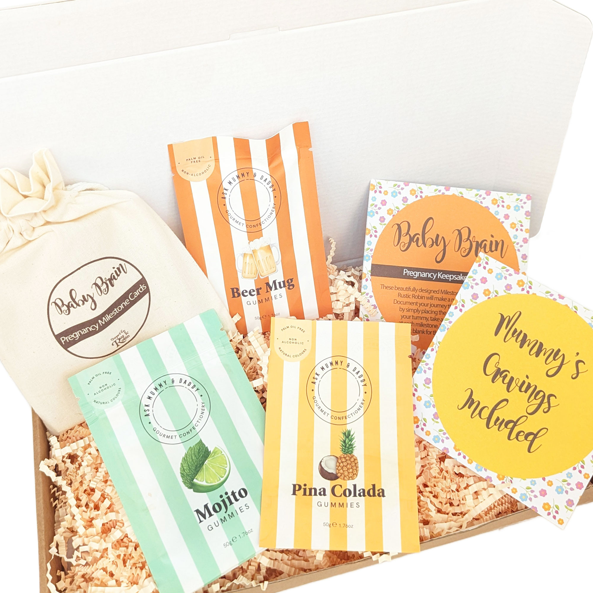 Mum To be Gift - Cheeky Non Alcoholic Sweet Treat & Pregnancy Milestone Cards