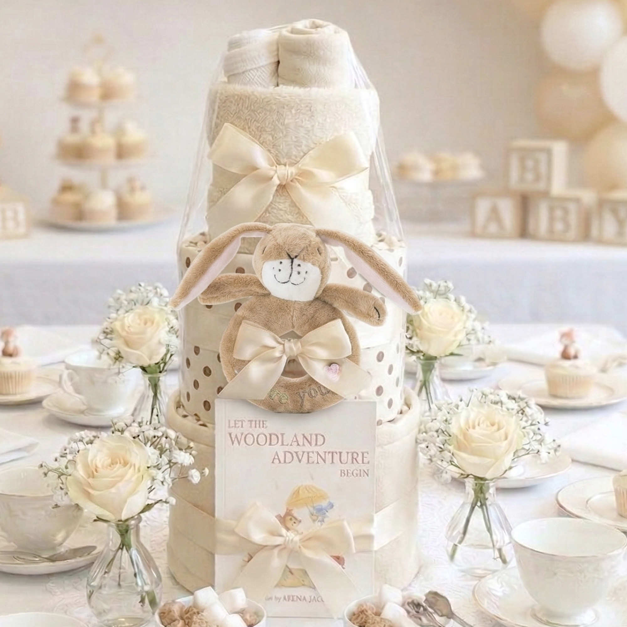 3 Tier New Born Baby Gift Posy Nappy Cake Guess How Much I Love You