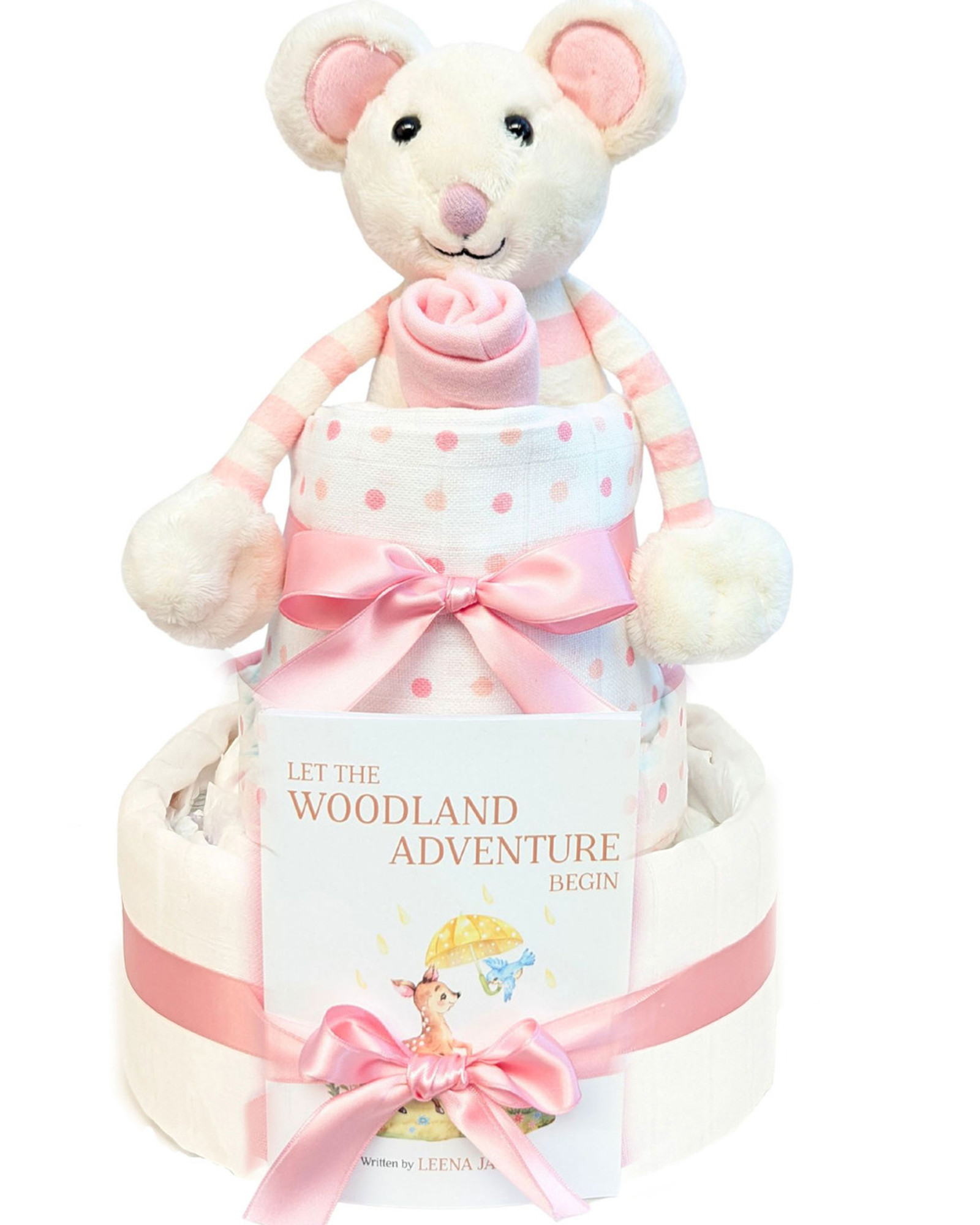 2 Tier Welcome Little One Girl Pink Nappy Cake 