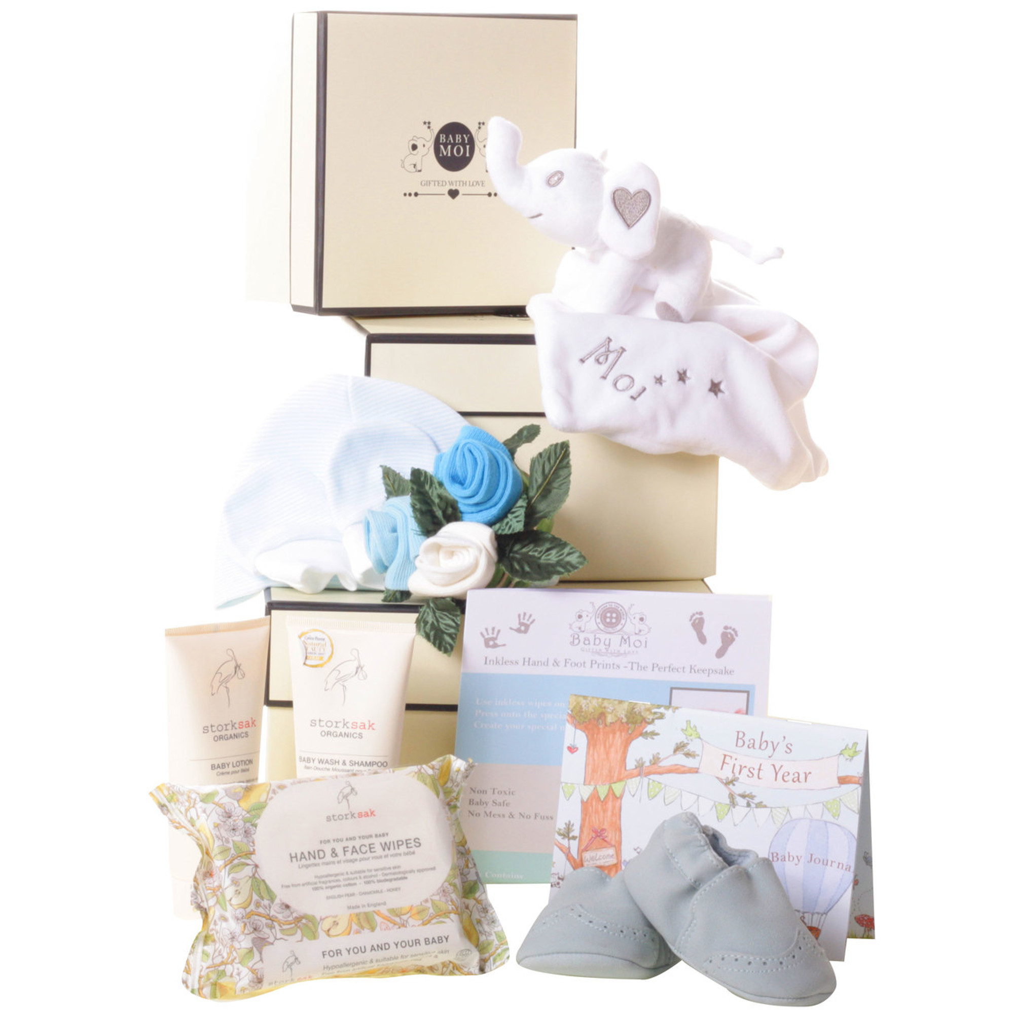 3 Tier Welcome To The World Baby Boy Gift Box Hamper Moi Elephant