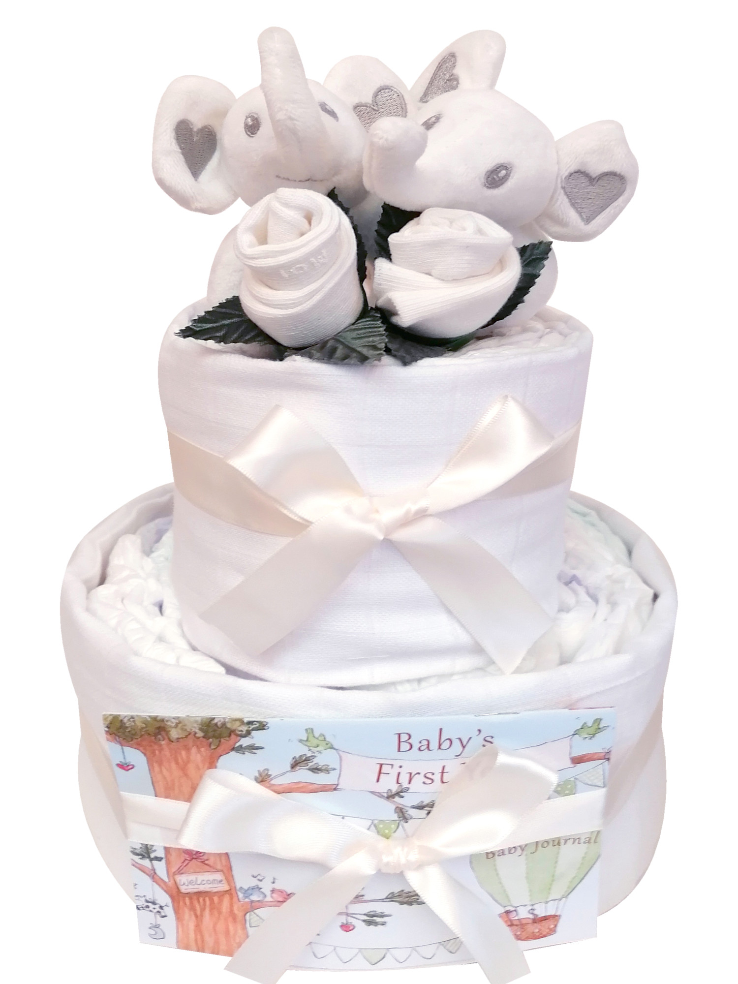 2 Tier Twin Baby Gift Nappy Cake Baby Moi Elephant
