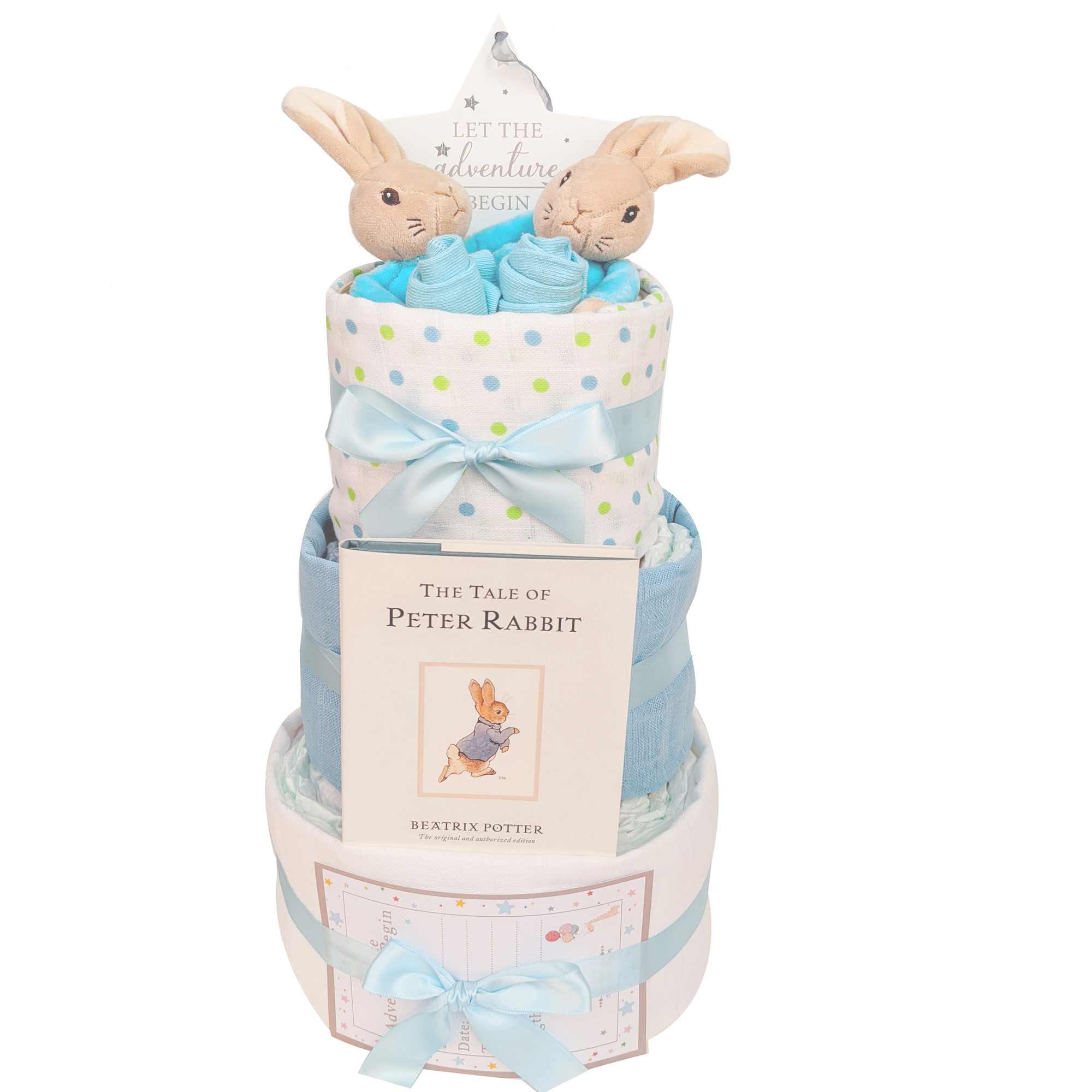 3 Tier Twin Boys Tales Of Peter Rabbit Nappy Cake