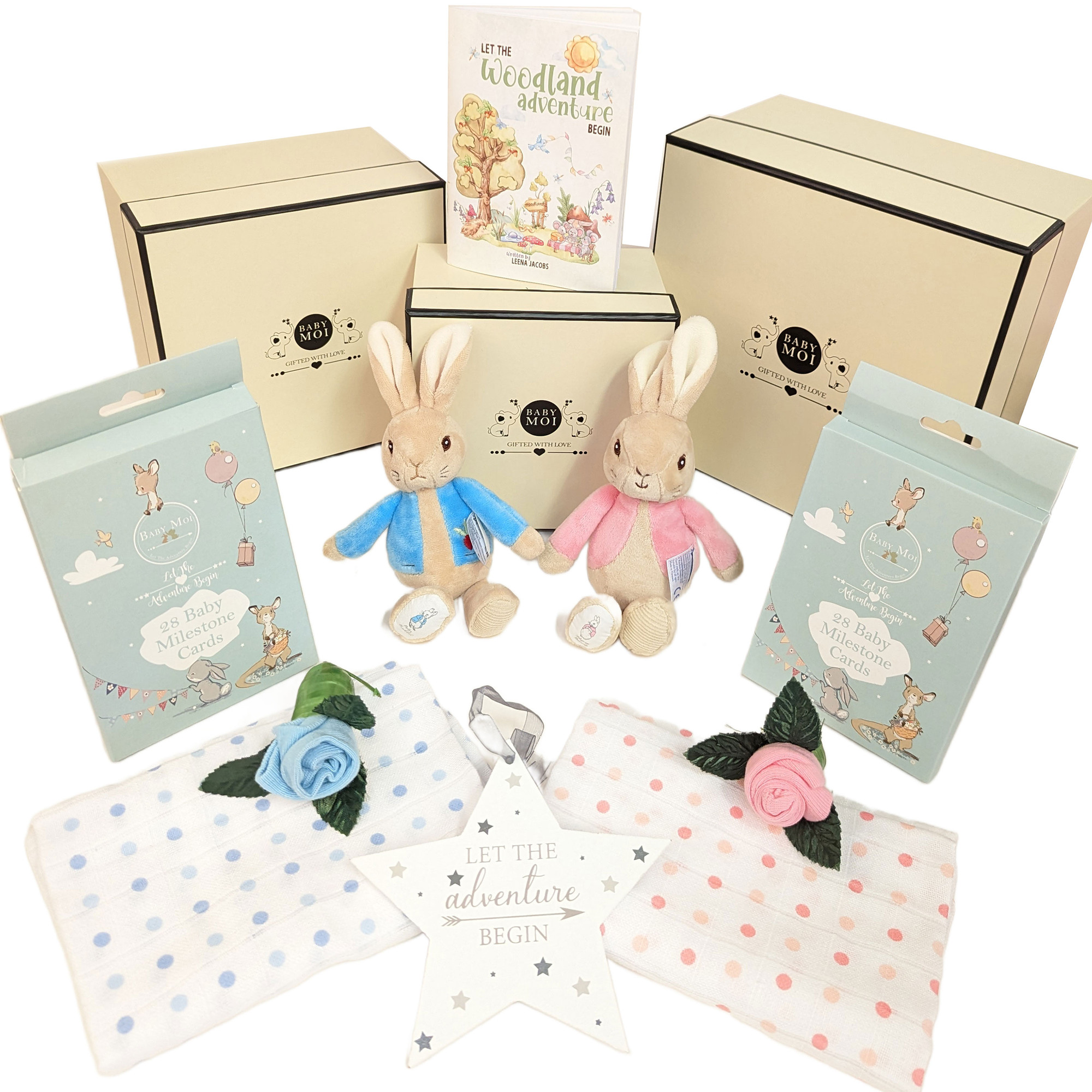 3 TIER TWIN BABYs GIFT HAMPER KEEPSAKE BOX SET (Peter & Flopsy)