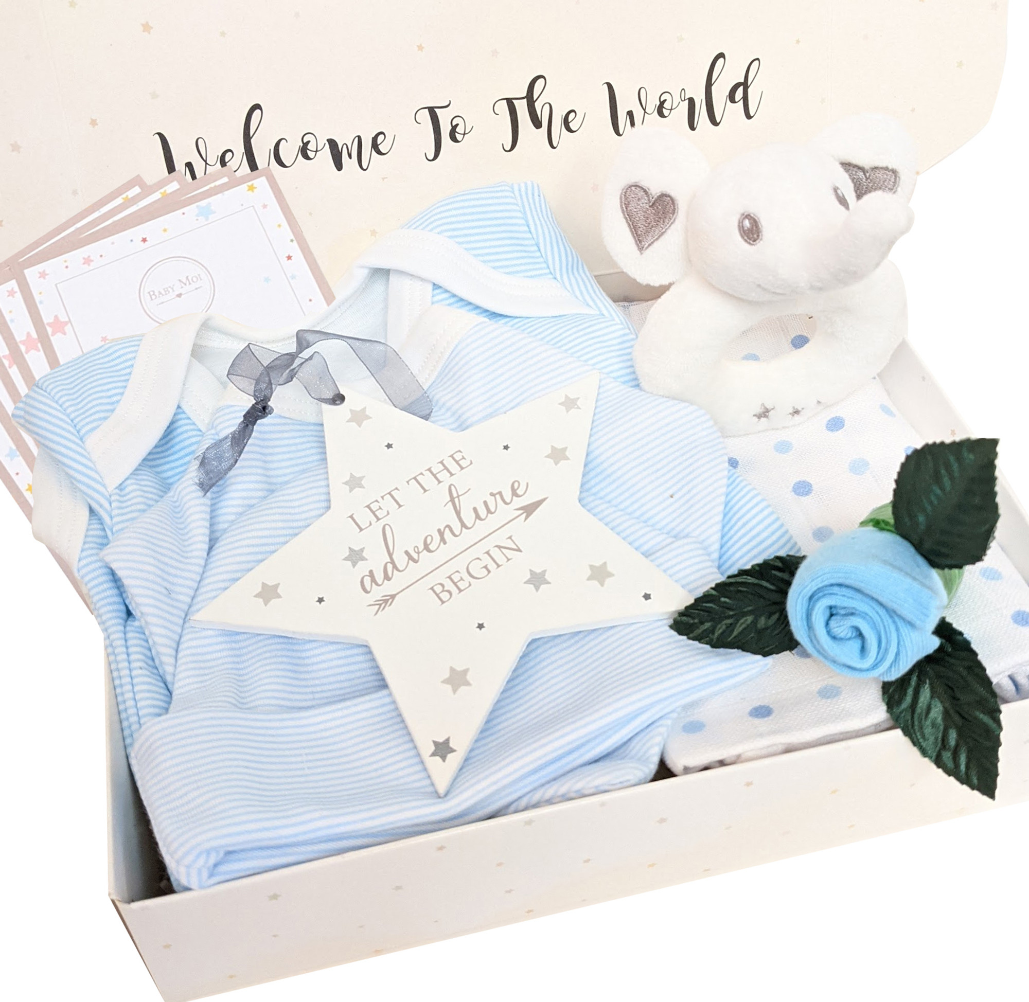 BABY BOY GIFT BOX WELCOME TO THE WORLD LITTLE ONE (MOI ELEPHANT)
