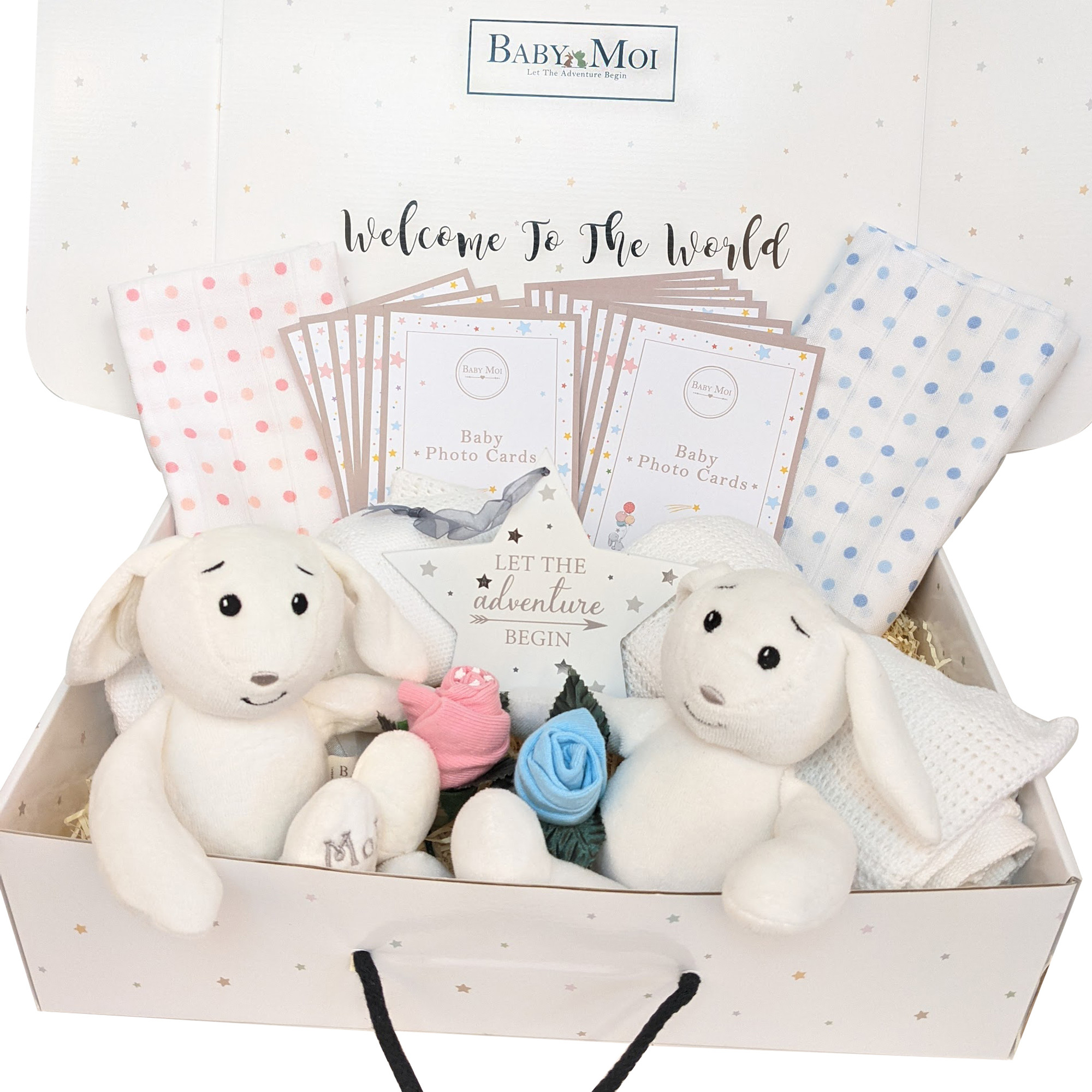 TWIN BABY Boy & Girl GIFT HAMPER WELCOME TO THE WORLD Organic Bunny