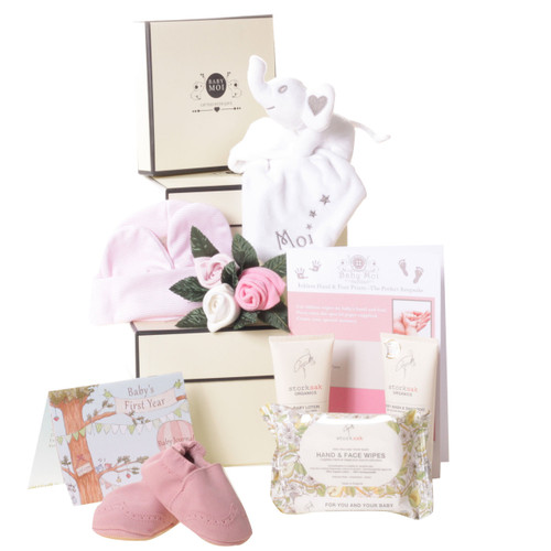 3 Tier Welcome To The World Baby Girl Gift Box Hamper Baby Moi Elephant