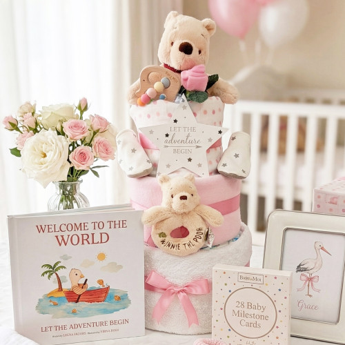 3 Tier Pink  Baby Girl Nappy Cake Winnie The Pooh