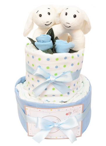 2 Tier New Baby Boys Twin Nappy Cake Baby Moi Bunny