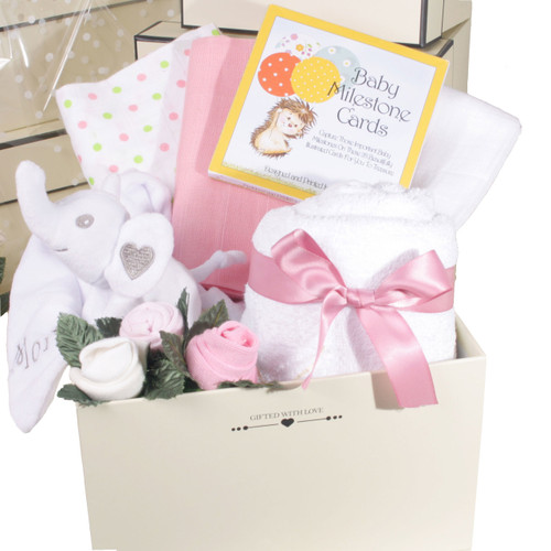 2 Tier Welcome Little One Baby Girl Gift Box Elephant (Pink)