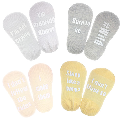 Baby Shower Socks Gift Set Talking Twinkle Toes 4 Pairs Neutral