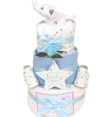 3 Tier Blue Baby Boy Nappy Cake (Elephant)