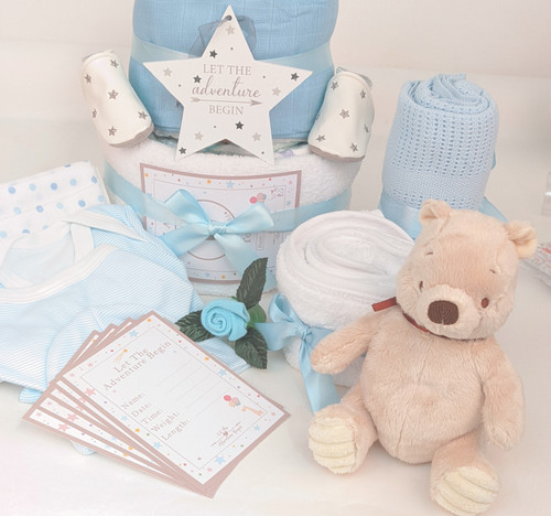 3 Tier  Baby Boy Winnie The Pooh Nappy Cake