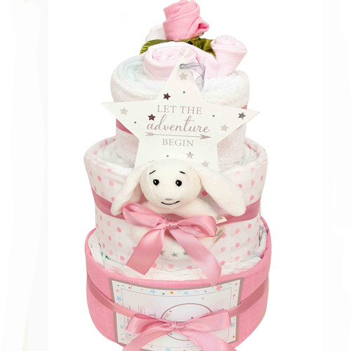 Personalised Pink Teddy Bear Nappy Cake - Heavensent Baby Gifts