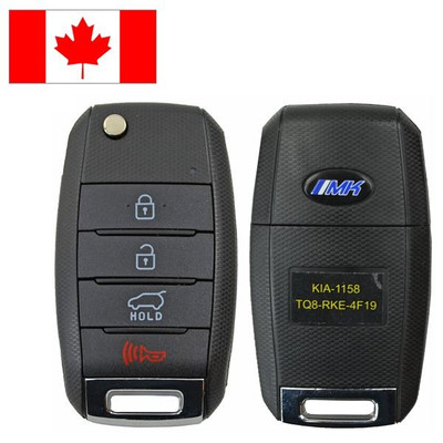 Canadian Version - Kia 4 Button Remote Flip Key TQ8-RKE-4F19, 95430-A9100, 433 MHz - Refurbished, Grade A